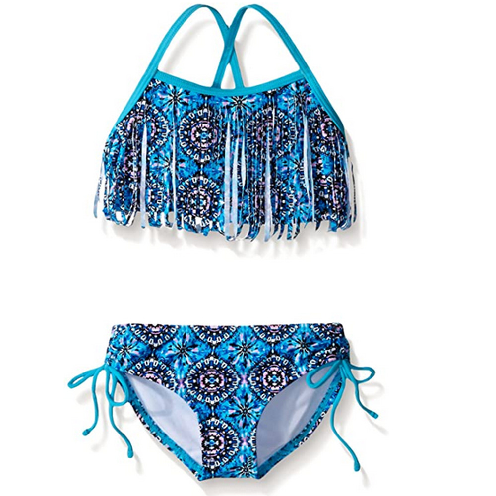 Kanu Surf Girls Kelly Beach Sport Fringe 2-Piece Swimsuit Blue Size 10 1287